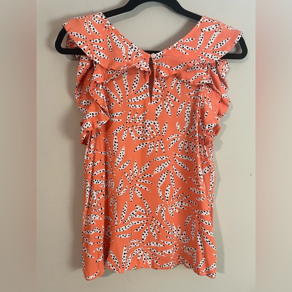 LOFT - ruffle sleeve tank - tropical polkadot leaves pattern - tangerine - S - Picture 3 of 4